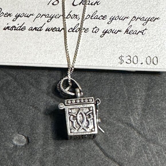 Sterling Silver Prayer Box 925 Necklace With 18" Chain - Picture 5 of 9